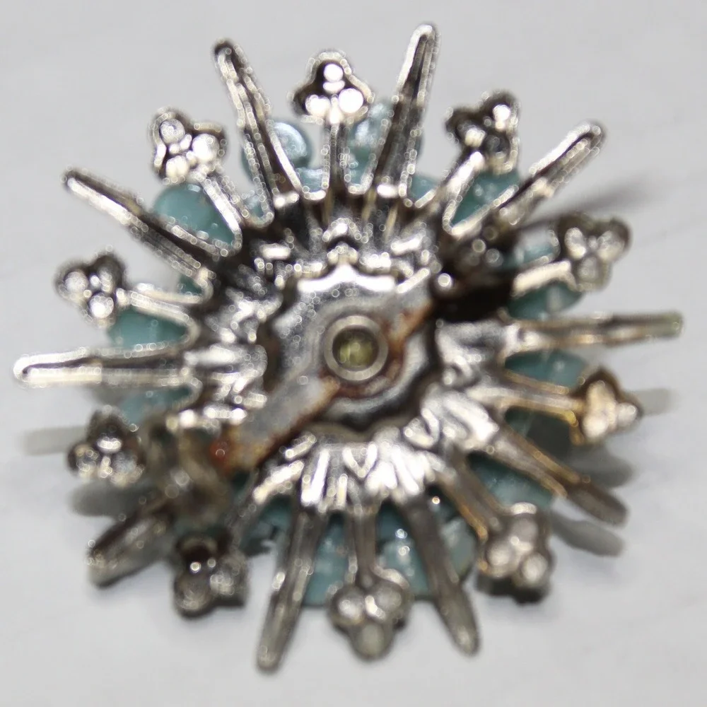 Vintage Brooch Sunburst Faux Turquoise Filigree Starburst OS Light Blue Silver